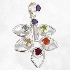 Pendentif chakra pierres naturelles motif feuilles - Bijoux Chakras argent pierres