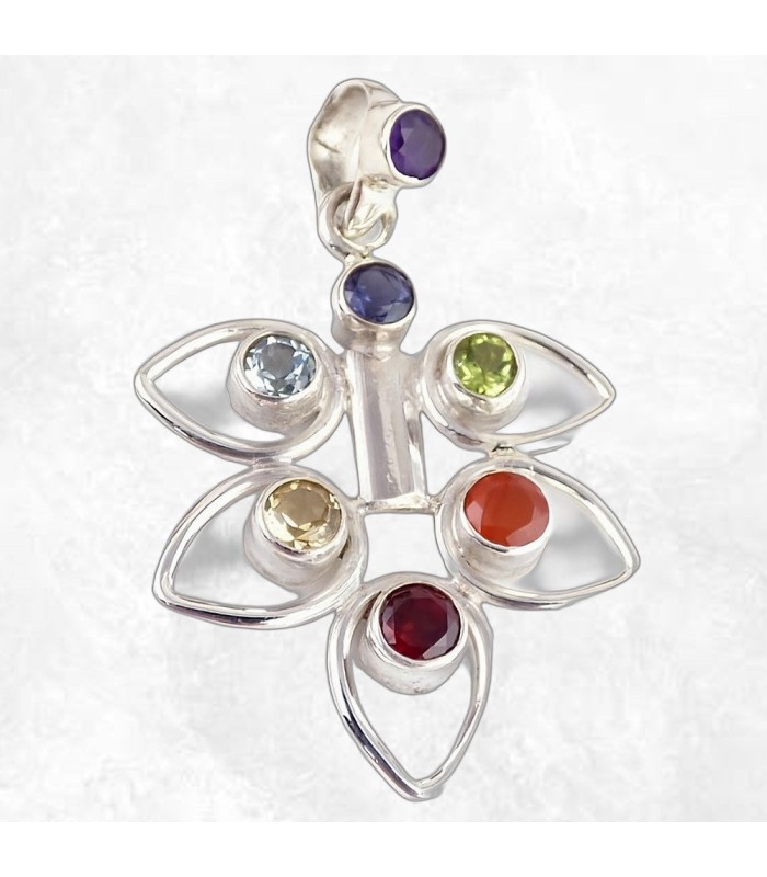Pendentif chakra pierres naturelles motif feuilles