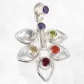 Pendentif chakra pierres naturelles motif feuilles - Bijoux Chakras argent pierres