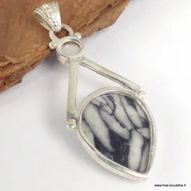 Pendentif Pinolite et perle naturelle - argent 925 - Pendentifs pierres naturelles