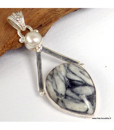 Pendentif Pinolite et perle naturelle - argent 925