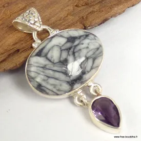 Pendentif Pinolite et améthyste facettée - Pendentifs pierres naturelles