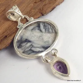 Pendentif Pinolite et améthyste facettée - Pendentifs pierres naturelles