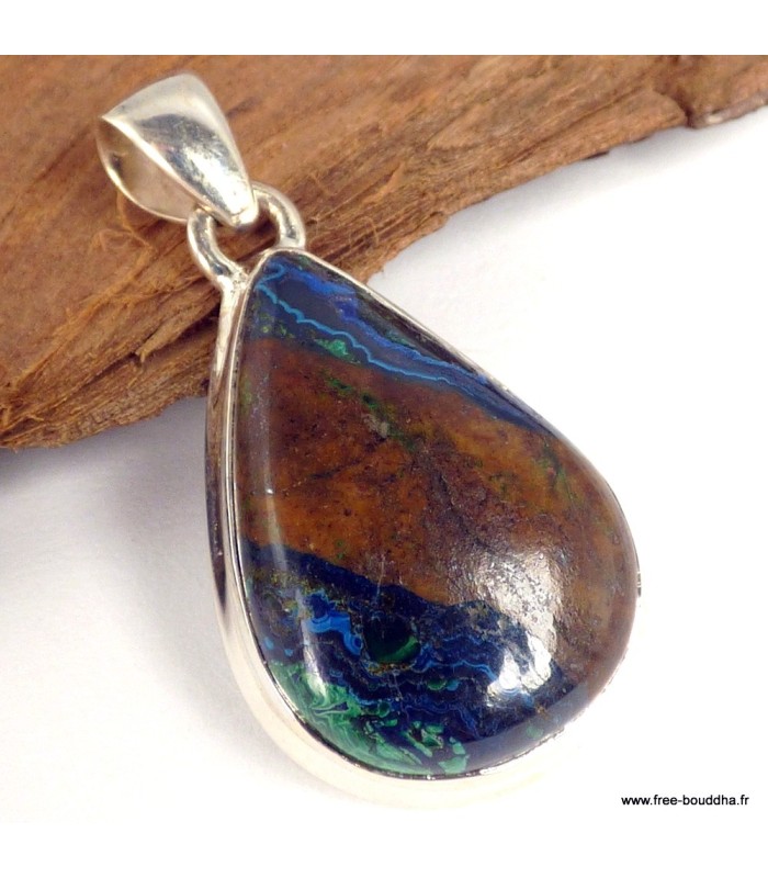 Pendentif Azurite Boulder avec traces de Malachite