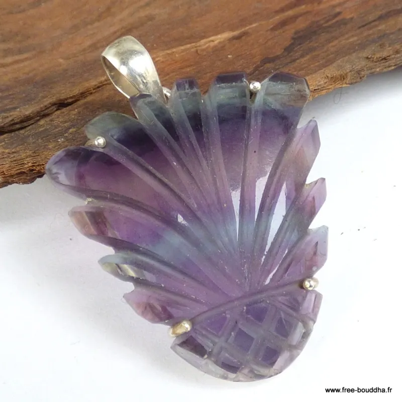 Pendentif Multi-fluorite sculptée semi-oval - Pendentifs pierres naturelles
