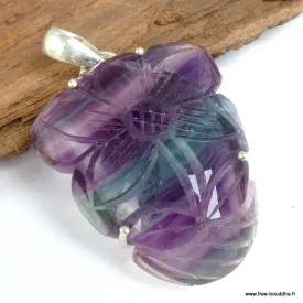 Pendentif Multi-fluorite sculptée Fleur semi-oval - Pendentifs pierres naturelles