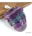 Pendentif Fluorite arc-en-ciel sculptée Fleur – Argent 925 authentique