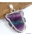 Pendentif Fluorite arc-en-ciel sculptée Fleur – Argent 925 authentique