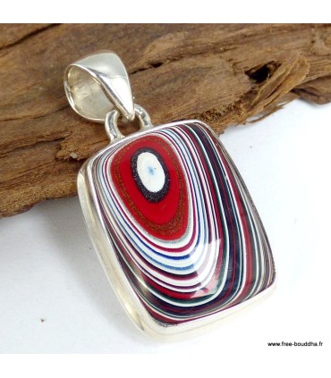 Pendentif Agate de Détroit rouge noir argent 925 certifié
