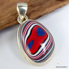 Pendentif Fordite Agate Detroïte oval rouge bleu - Pendentifs pierres naturelles