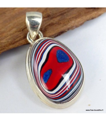 Pendentif Fordite véritable – Agate de Détroit rare monté en argent 925