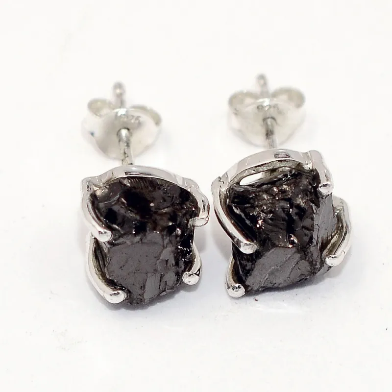 Boucles d'oreilles Shungite Elite clous argent 925 - Boucles d'oreilles en pierres naturelles