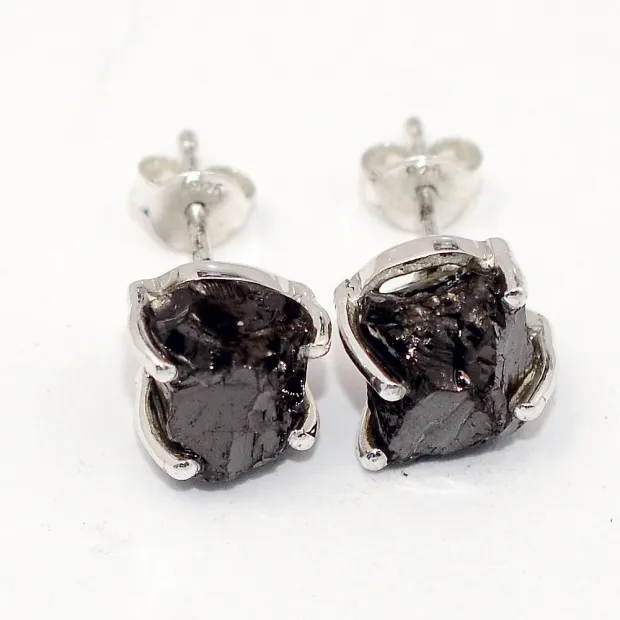Boucles d'oreilles Shungite Elite clous argent 925 - Boucles d'oreilles en pierres naturelles