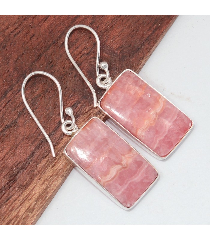 Boucles Rhodochrosite rectangulaire – Argent 925 certifié