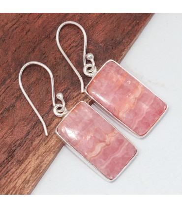 Boucles Rhodochrosite rectangulaire – Argent 925 certifié