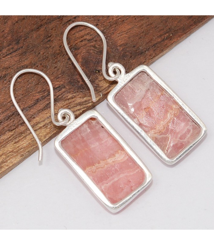 Boucles Rhodochrosite rectangulaire – Argent 925 certifié