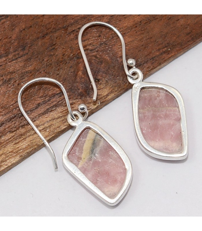 Boucles Rhodochrosite asymétriques – Argent 925 certifié