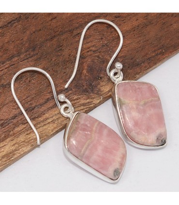 Boucles d’oreilles Rhodochrosite authentique asymétriques argent 925