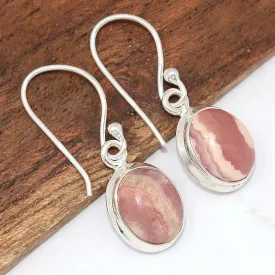 Boucles d'oreilles Rhodochrosite ovales - argent 925 - Bijoux en Rhodochrosite