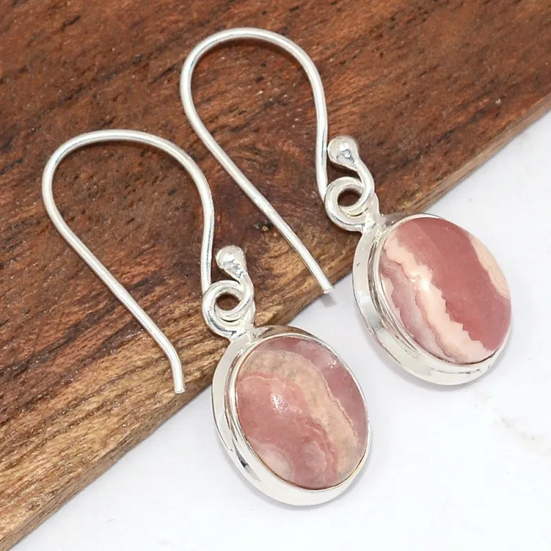 Boucles d'oreilles Rhodochrosite ovales - argent 925 - Bijoux en Rhodochrosite
