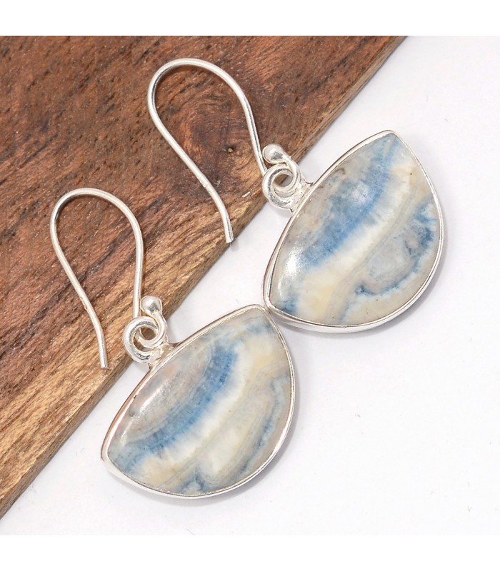 Boucles Scheelite bleue demi-lune – Argent 925 certifié