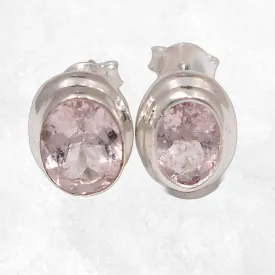 Boucles d'oreilles Morganite facettée argent 925 - Boucles d'oreilles en pierres naturelles