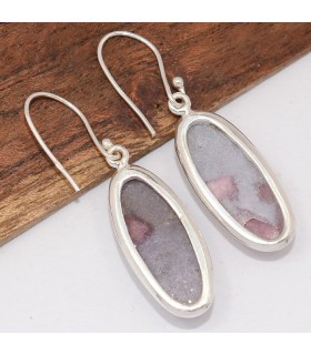 Boucles Tourmaline rose sur Lepidolite ovales– Argent 925