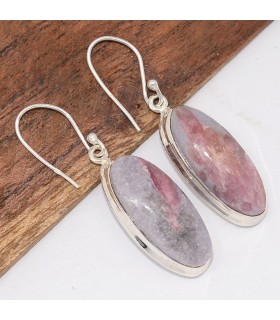 Boucles Tourmaline rose sur Lepidolite ovales– Argent 925