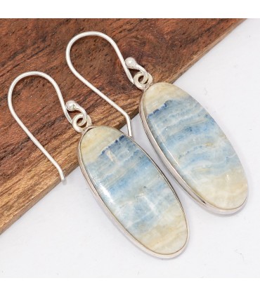 Boucles Scheelite bleue naturelle – Argent 925 artisanal