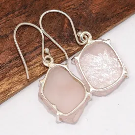 Boucles d'oreilles quartz rose brut en argent 925 - Bijoux Pierres Naturelles