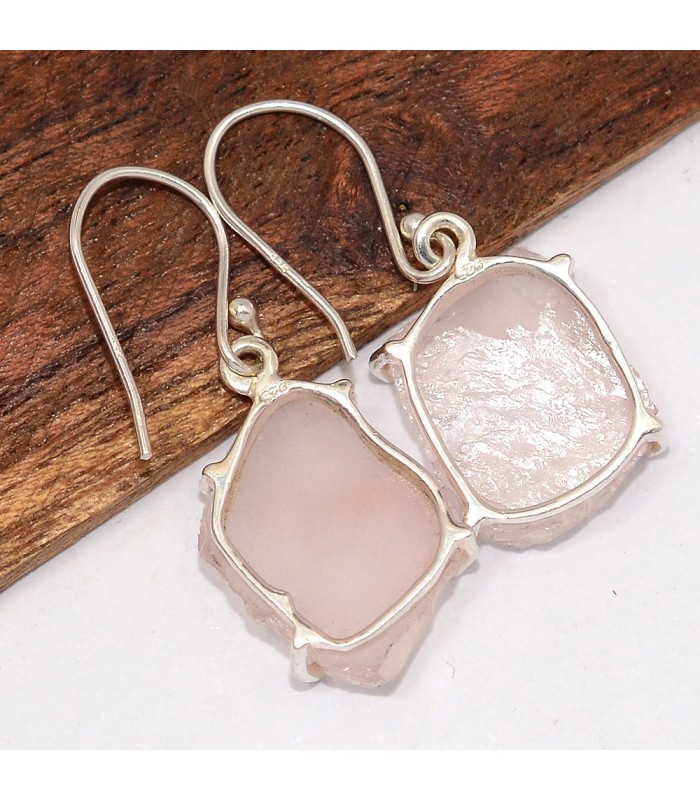 Boucles Quartz rose brut – Argent 925 certifié & énergie du cœur