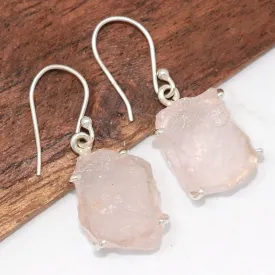 Boucles d'oreilles quartz rose brut en argent 925 - Bijoux Pierres Naturelles