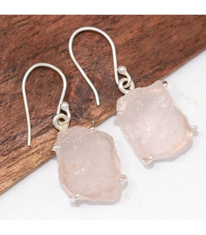 Boucles Quartz rose brut – Argent 925 certifié & énergie du cœur