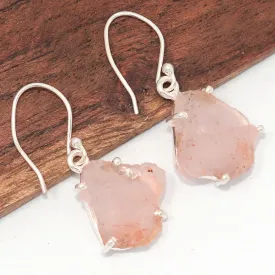 Boucles d'oreilles quartz rose brut forme libre - Bijoux Pierres Naturelles
