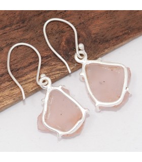 Boucles d’oreilles Quartz rose brut authentique argent 925