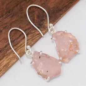 Boucles d'oreilles quartz rose brut naturel - Bijoux Pierres Naturelles