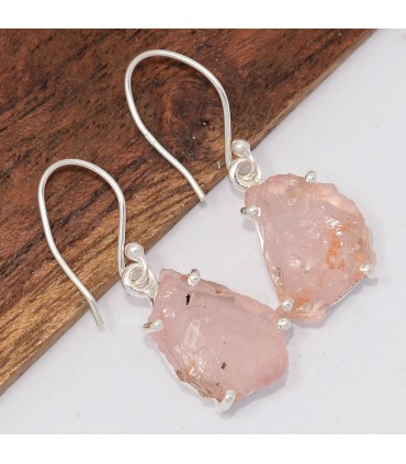 Boucles Quartz rose brut naturel – Argent 925 & forme libre