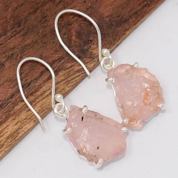 Boucles d'oreilles quartz rose brut naturel - Bijoux Pierres Naturelles