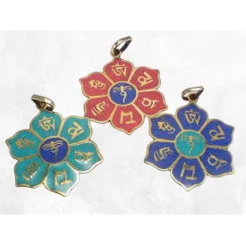 Pendentif tibétain Fleur mantra de Chenrezi - Pendentifs tibétains bouddhistes