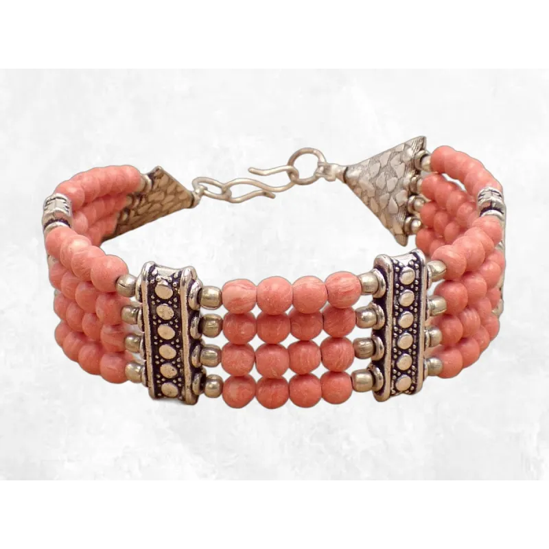 Bracelet tibétain en perles de Corail rose - Bracelets tibétains bouddhistes