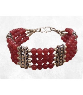 Bracelet tibétain en cornaline et métal blanc.