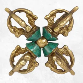 Double dorje varja bouddhiste laiton pierres 11 cm - Dordjé, double dorjé (sans cloche)