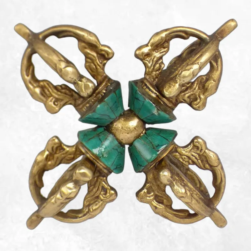 Double dorje varja bouddhiste laiton pierres 11 cm - Dordjé, double dorjé (sans cloche)