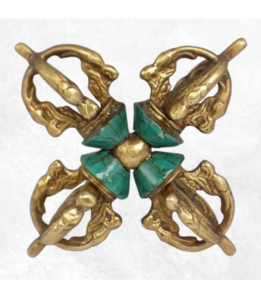 Dorjé vajra bouddhiste en laiton – 11 cm, pierres turquoise