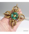 Dorjé vajra bouddhiste en laiton – 11 cm, pierres turquoise