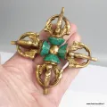 Double dorje varja bouddhiste laiton pierres 11 cm - Dordjé, double dorjé (sans cloche)