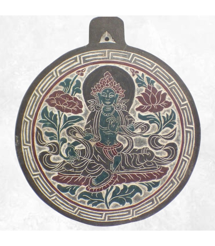 Sculpture Tara Verte sur ardoise – Artisanat bouddhiste du Népal