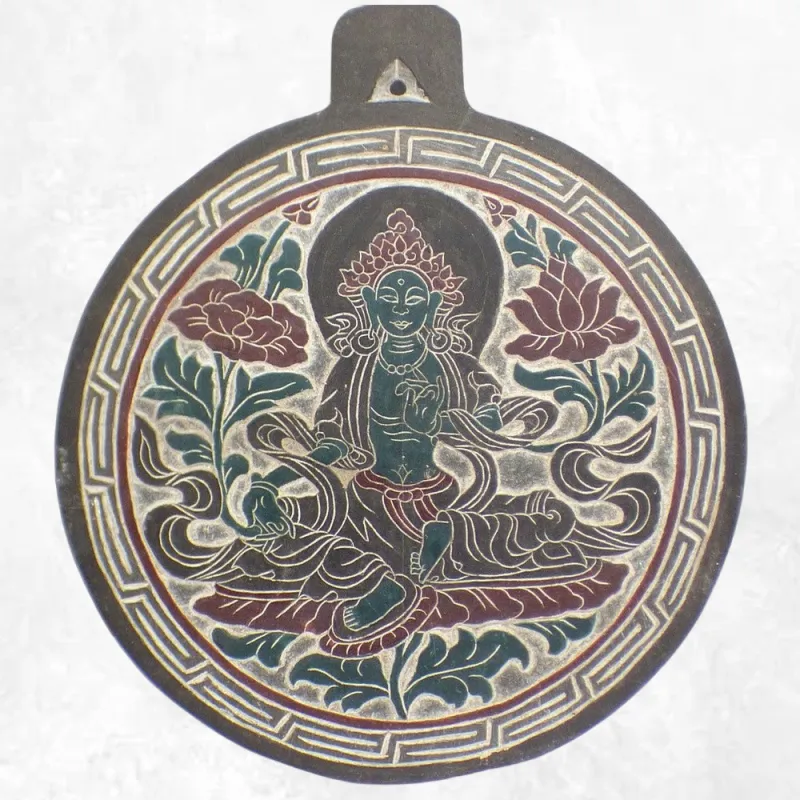 Sculpture bouddhiste sur ardoise Tara Verte - Artisanat Tibétain - Décoration tibétaine