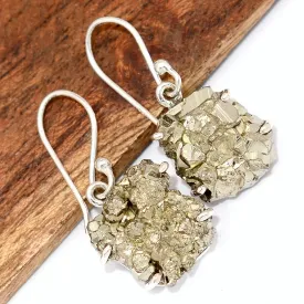 Boucles en Pyrite dorée authentique serti griffes - Bijoux Pierres Naturelles