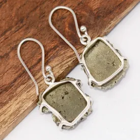 Boucles en Pyrite dorée authentique serti griffes - Bijoux Pierres Naturelles